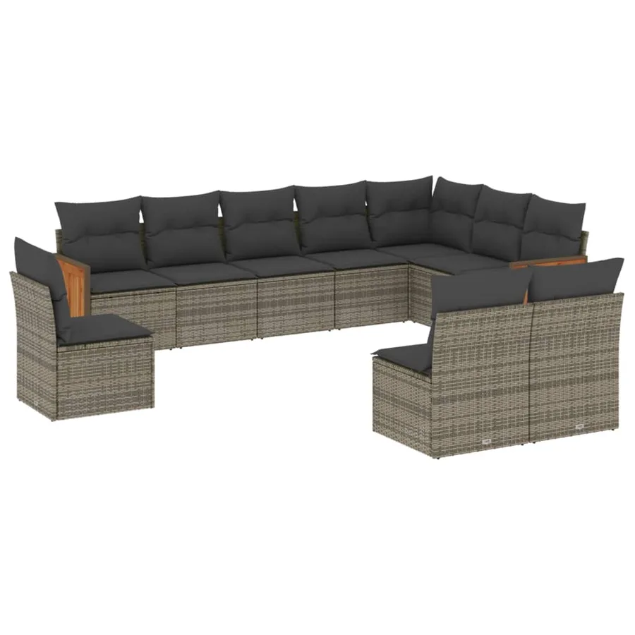 Salon de jardin avec coussins 10 pcs gris résine tressée - 2