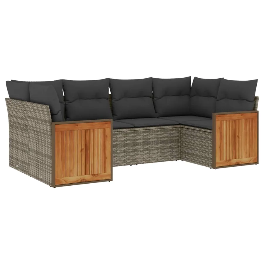 Salon de jardin 6 pcs avec coussins gris résine tressée - 2