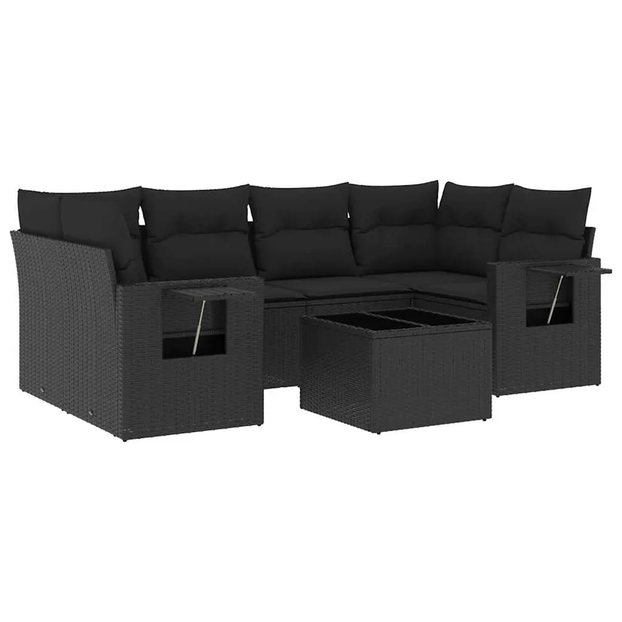 Salon de jardin 7 pcs avec coussins noir résine tressée 55 x 62 x 69 cm - 63,8 kg - 2