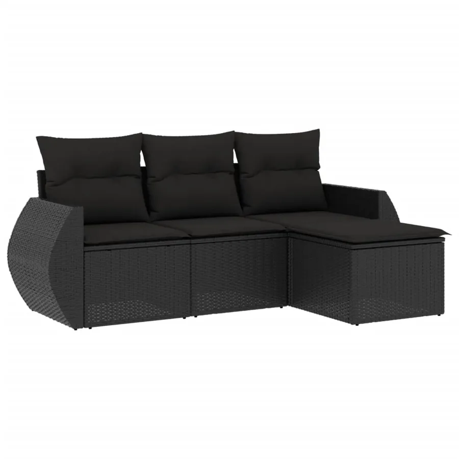 Salon de jardin 4 pcs avec coussins noir résine tressée - 2