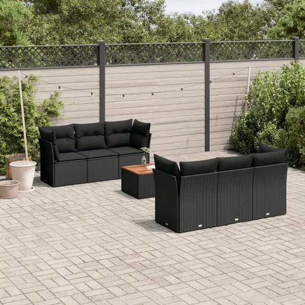 Salon de jardin 7 pcs avec coussins noir résine tressée 62 x 62 x 69 cm - 63,0 kg