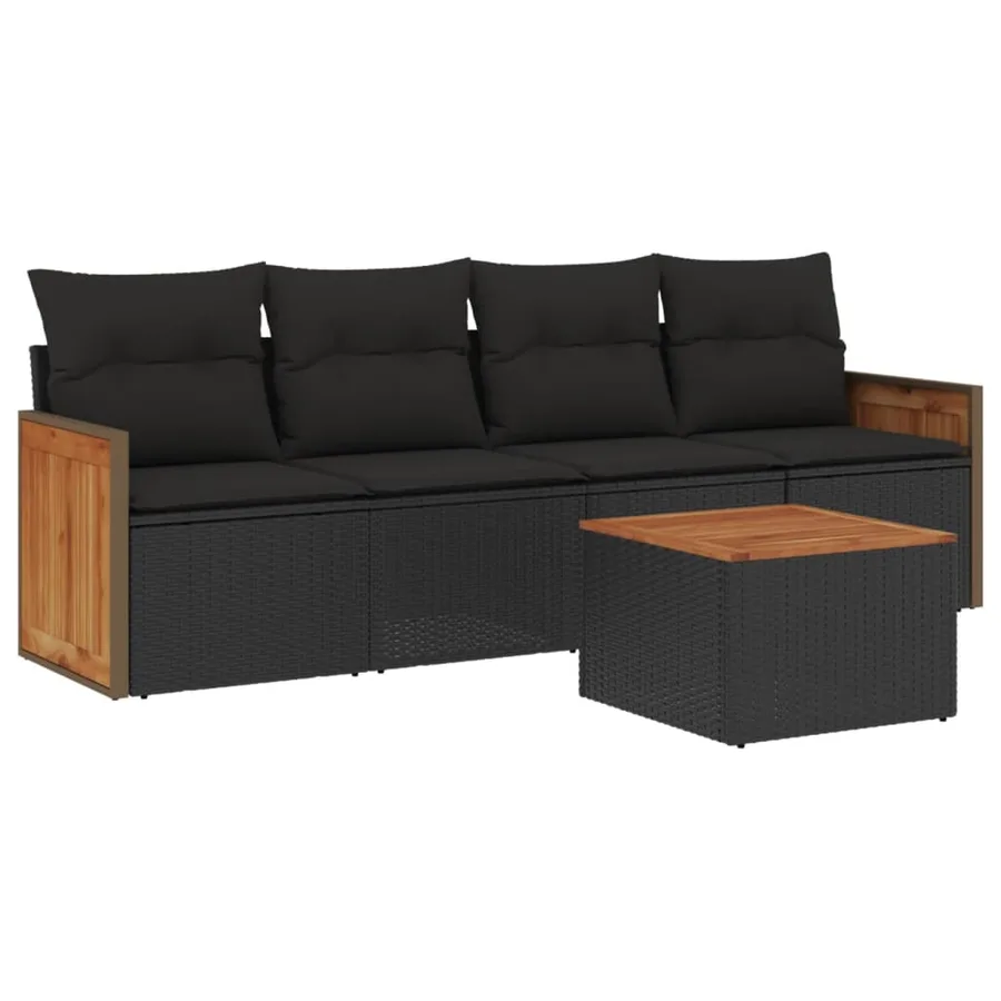 Salon de jardin 5 pcs avec coussins noir résine tressée - 2