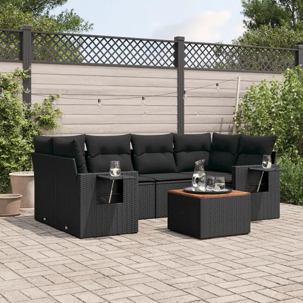 Salon de jardin 7 pcs avec coussins noir résine tressée 62 x 62 x 69 cm - 63,0 kg