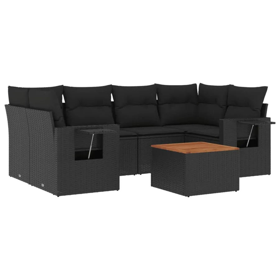 Salon de jardin 7 pcs avec coussins noir résine tressée 62 x 62 x 69 cm - 63,0 kg - 2
