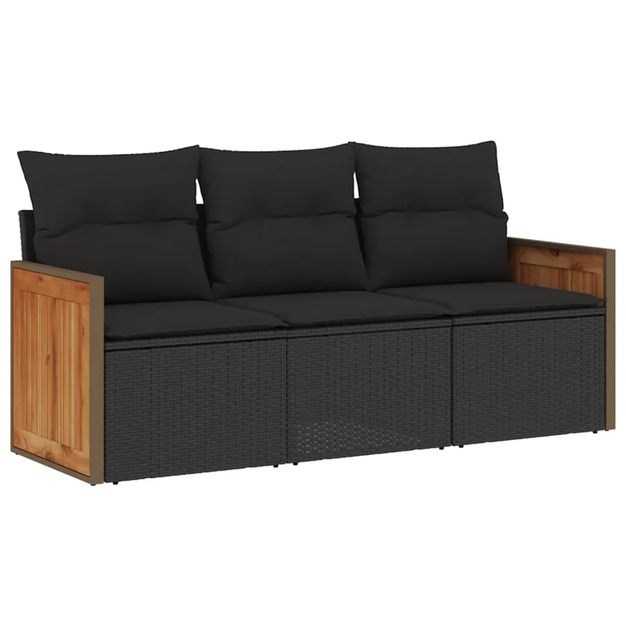 Salon de jardin 3 pcs avec coussins noir résine tressée - 2