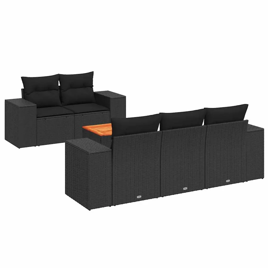 Salon de jardin 6 pcs avec coussins noir résine tressée - 2