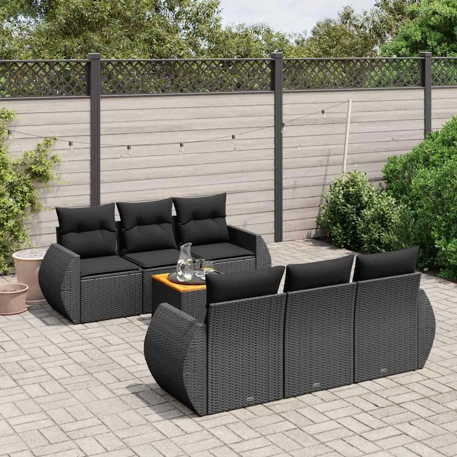 Salon de jardin 7 pcs avec coussins noir résine tressée 55 x 62 x 69 cm - 62,2 kg