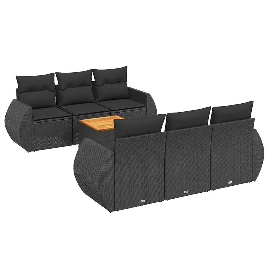 Salon de jardin 7 pcs avec coussins noir résine tressée 55 x 62 x 69 cm - 62,2 kg - 2