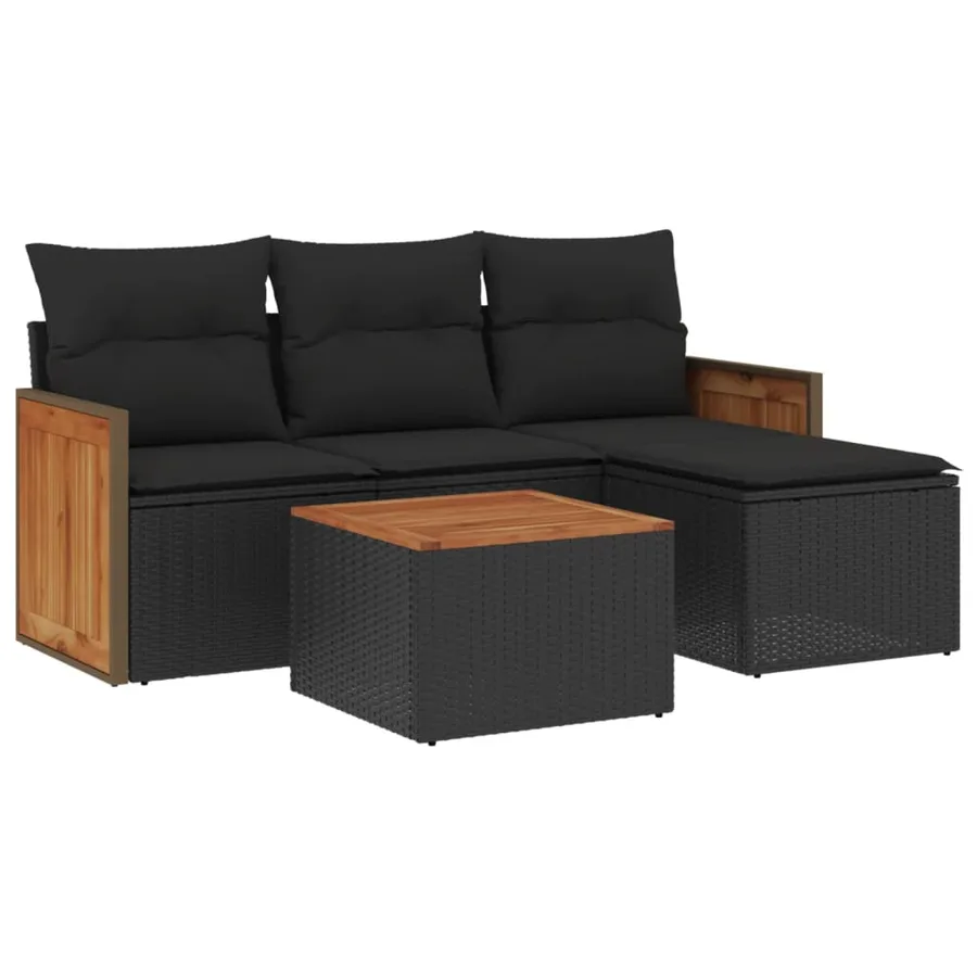 Salon de jardin 5 pcs avec coussins noir résine tressée - 2