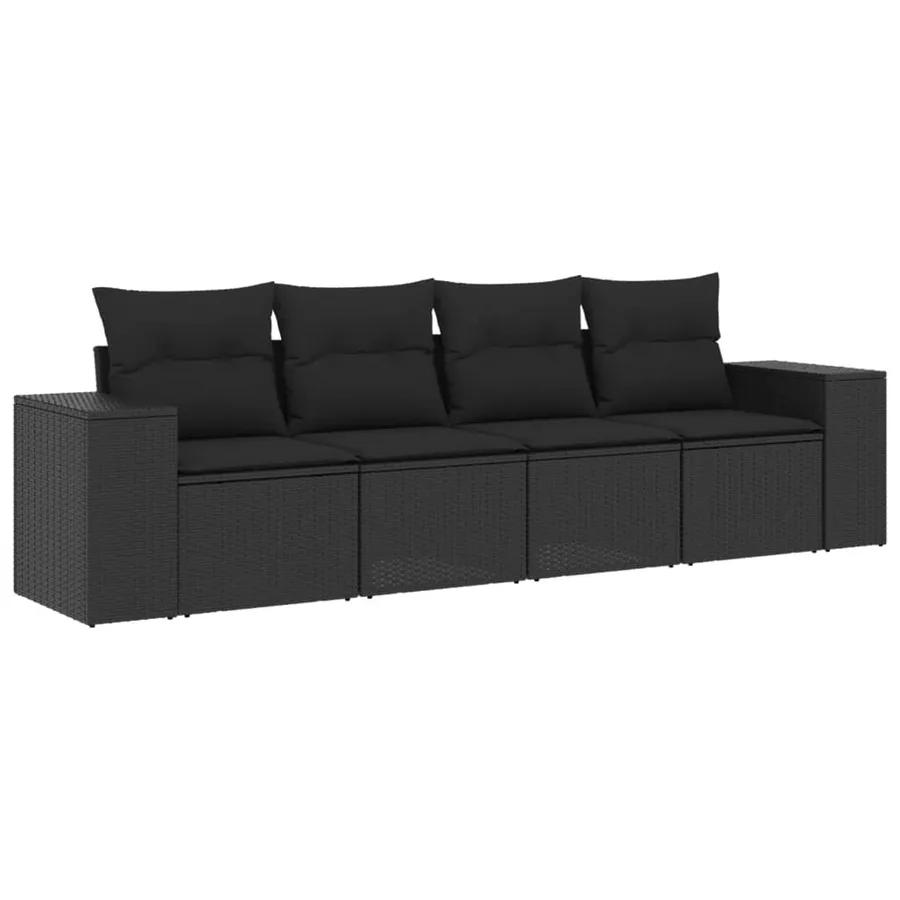 Salon de jardin 4 pcs avec coussins noir résine tressée - 2