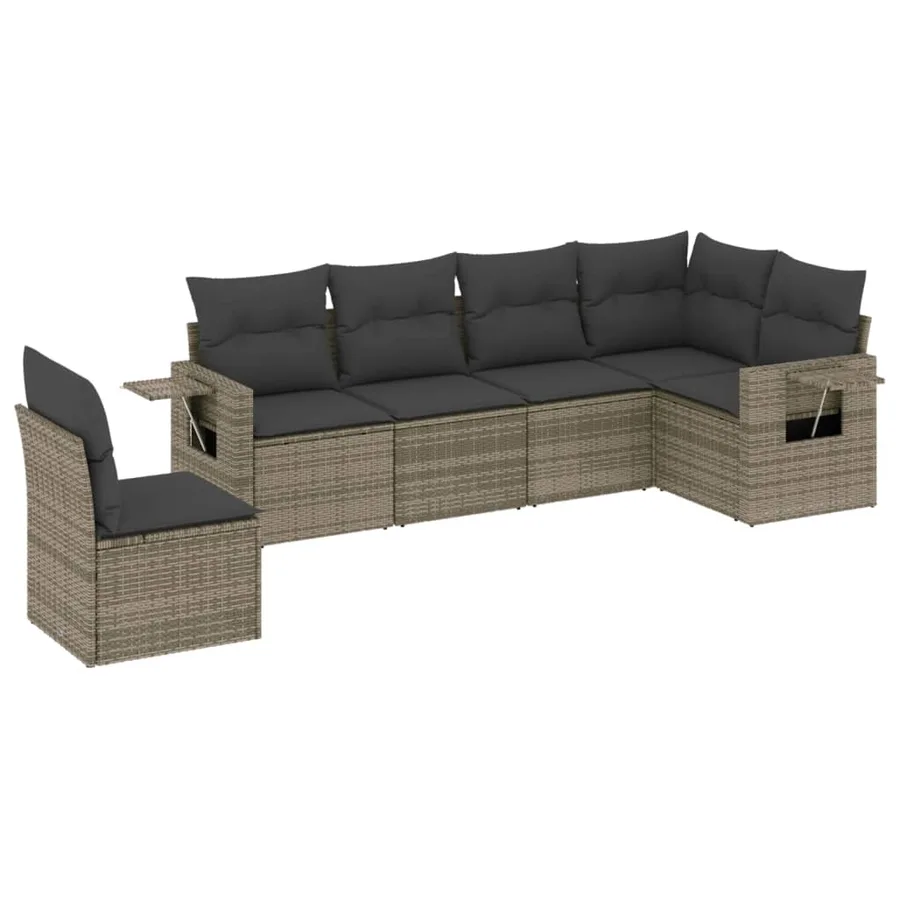 Salon de jardin 6 pcs avec coussins gris résine tressée - 2