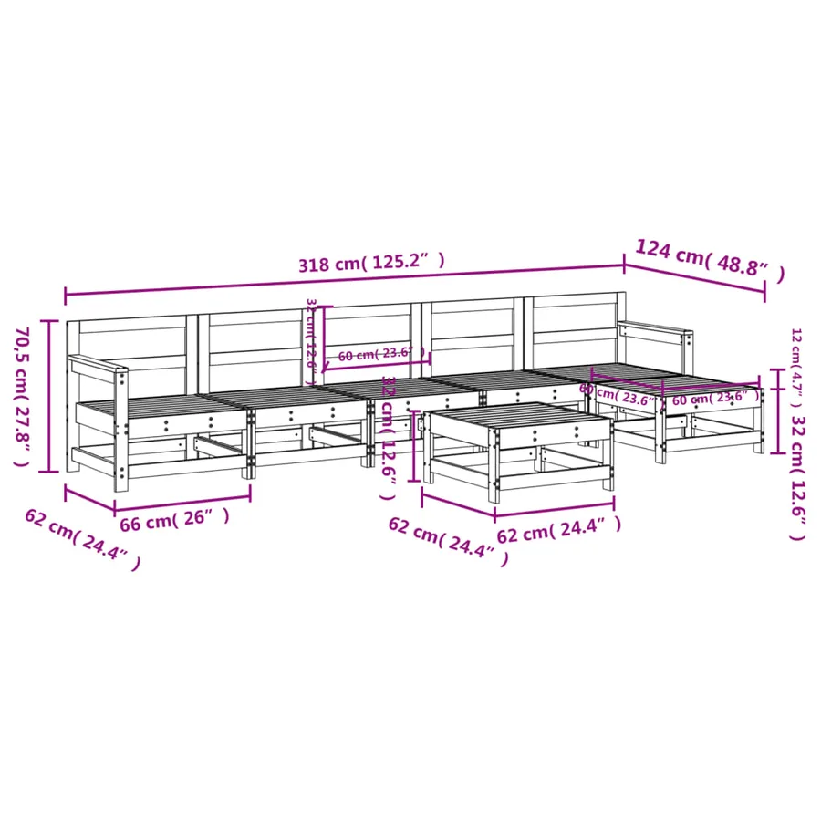 Salon de jardin 7 pcs Bois de pin massif - 8