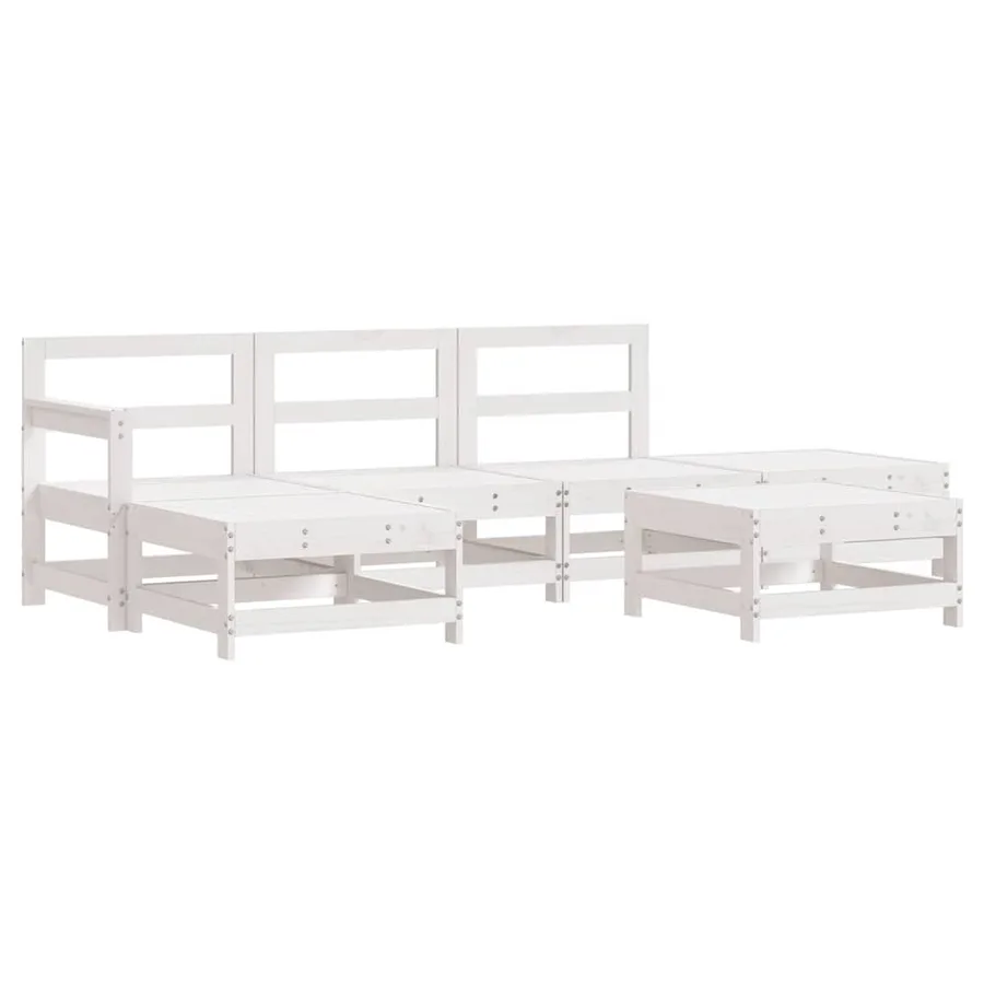 Salon de jardin 6 pcs Blanc Bois de pin massif - 2