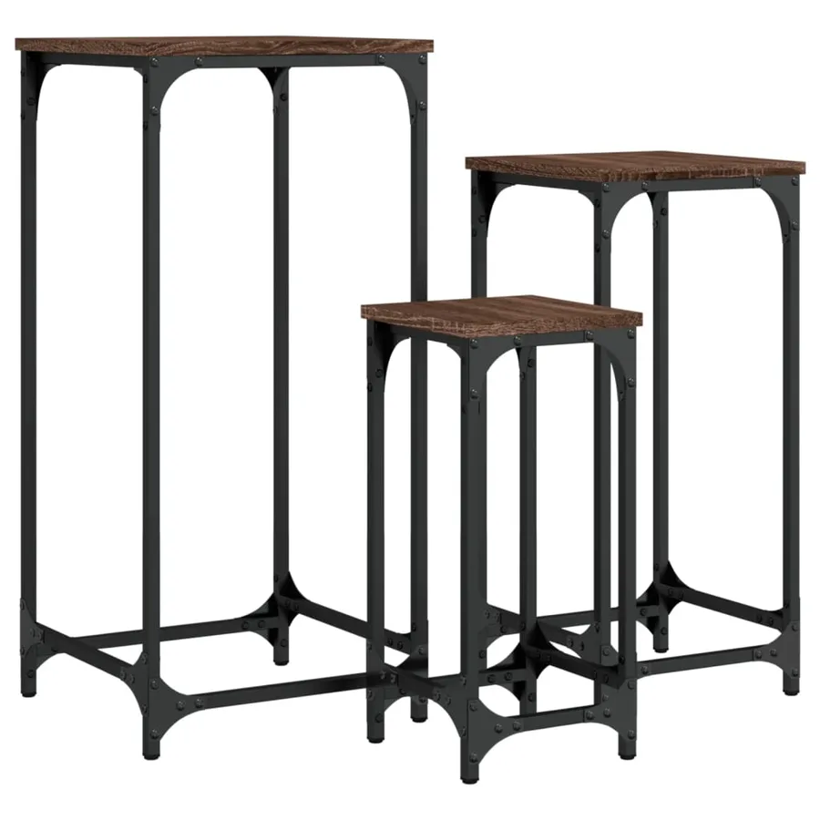 Tables d’appoint gigognes 3 pcs chêne marron bois d'ingénierie - 2