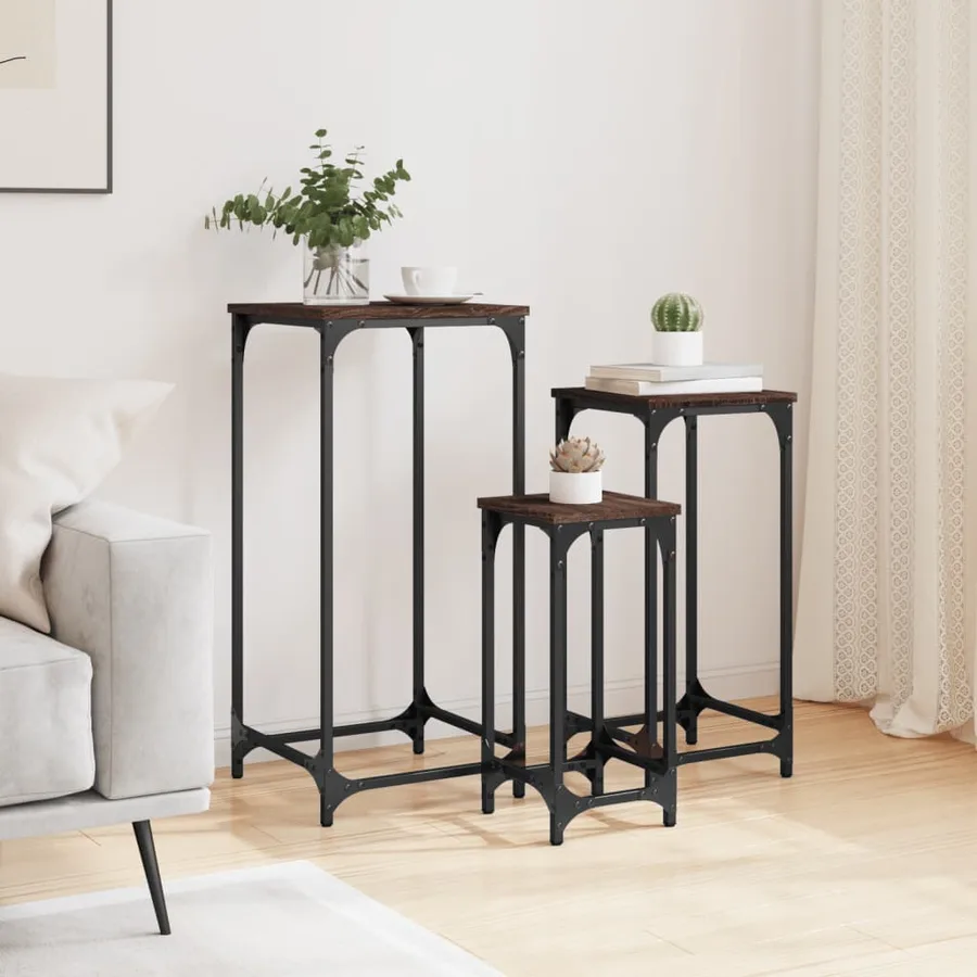 Tables d’appoint gigognes 3 pcs chêne marron bois d'ingénierie - 3