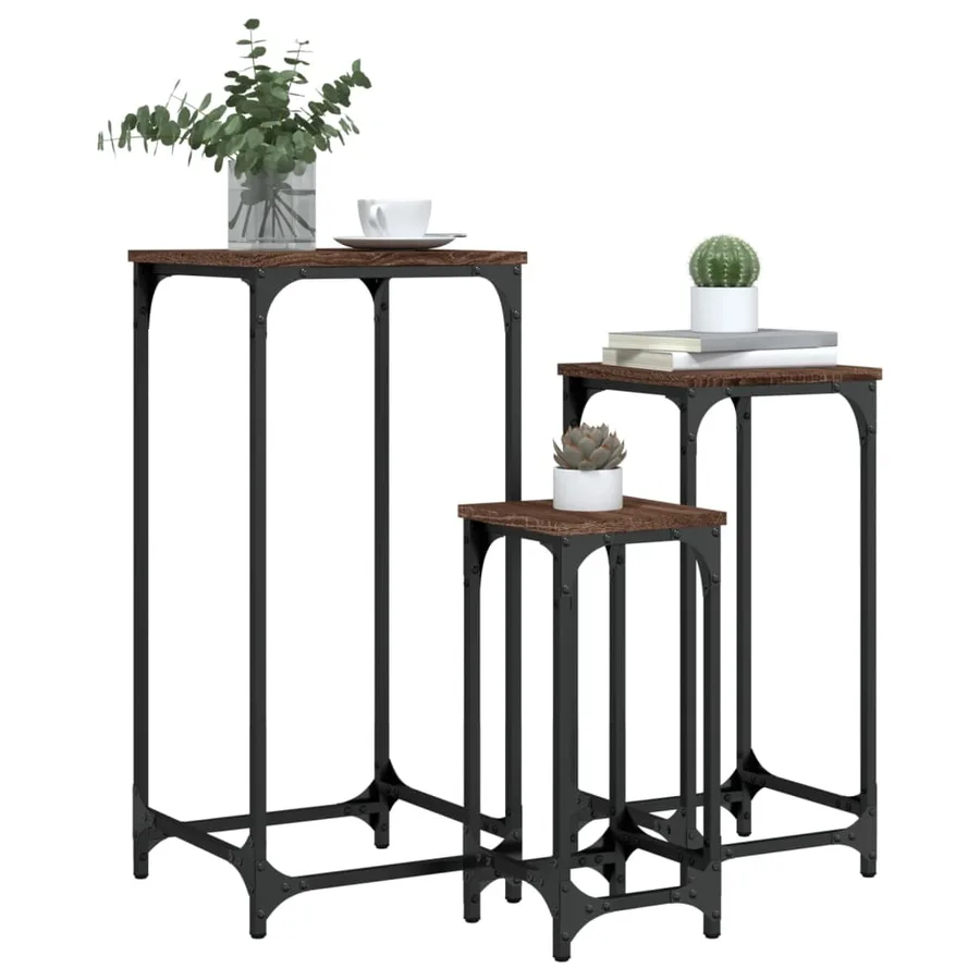Tables d’appoint gigognes 3 pcs chêne marron bois d'ingénierie - 4
