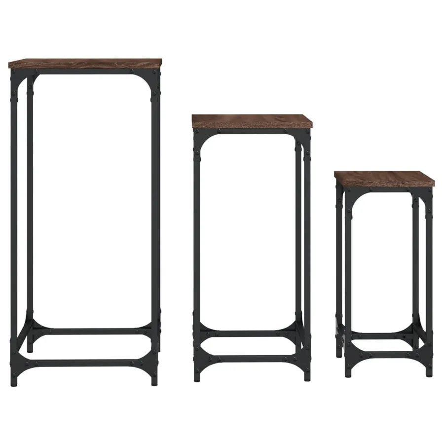 Tables d’appoint gigognes 3 pcs chêne marron bois d'ingénierie - 5