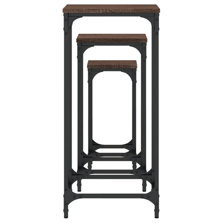 Tables d’appoint gigognes 3 pcs chêne marron bois d'ingénierie - 6