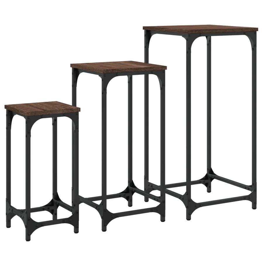 Tables d’appoint gigognes 3 pcs chêne marron bois d'ingénierie - 7