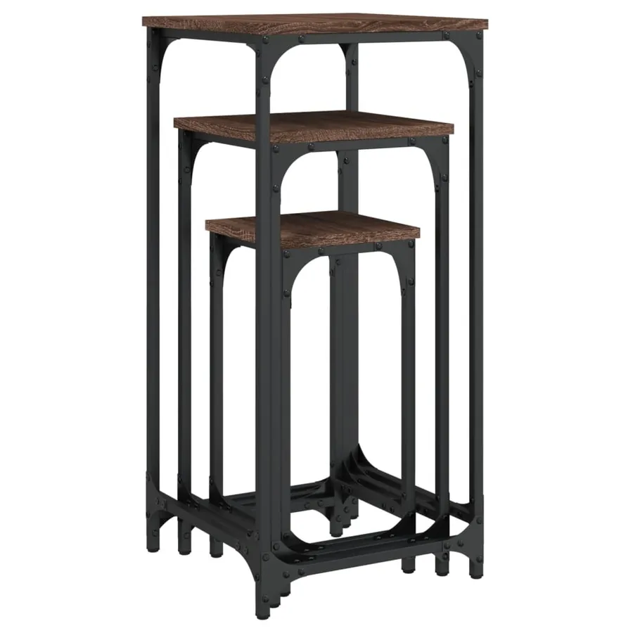 Tables d’appoint gigognes 3 pcs chêne marron bois d'ingénierie - 8