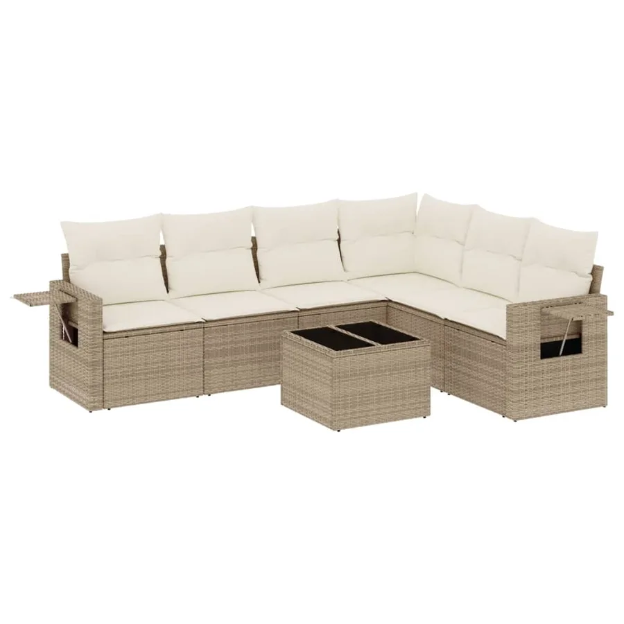 Salon de jardin avec coussins 7 pcs beige résine tressée - 2