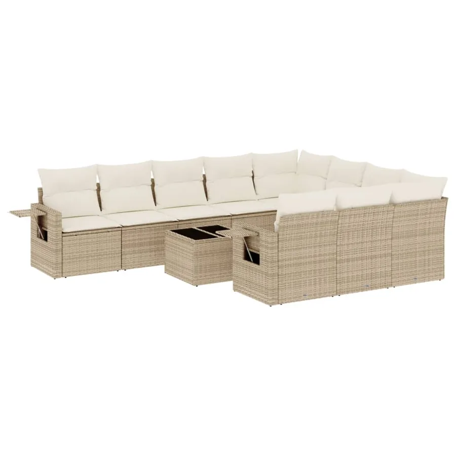 Salon de jardin 11 pcs avec coussins beige résine tressée - 2