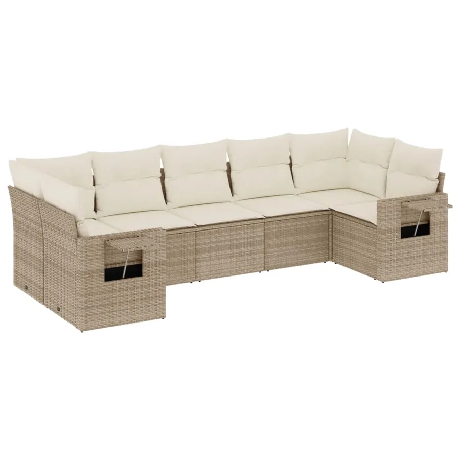 Salon de jardin avec coussins 7 pcs beige résine tressée - 2