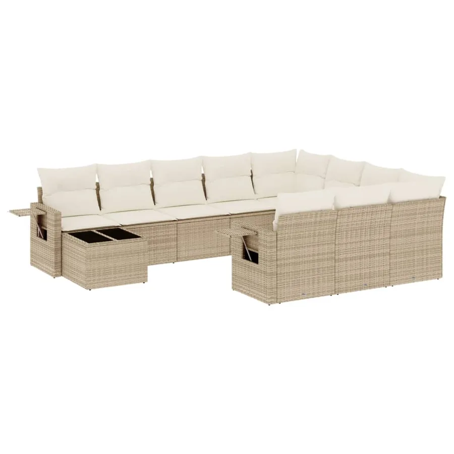 Salon de jardin 11 pcs avec coussins beige résine tressée - 2