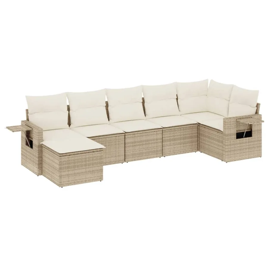 Salon de jardin avec coussins 7 pcs beige résine tressée - 2