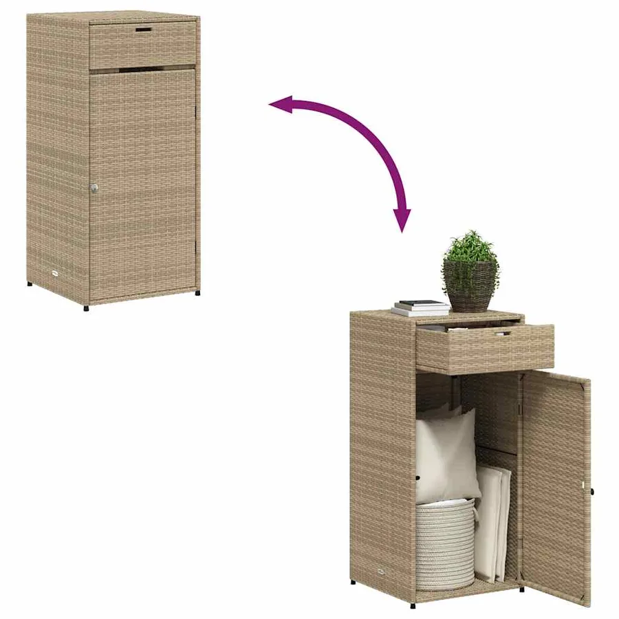 Armoire de rangement de jardin beige 55x55x111cm résine tressée - 10