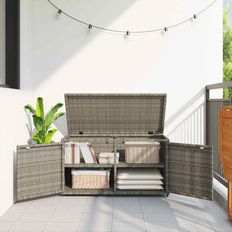 Armoire de rangement jardin gris 110x55x60,5 cm résine tressée