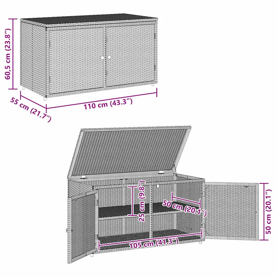 Armoire de rangement jardin gris 110x55x60,5 cm résine tressée - 15