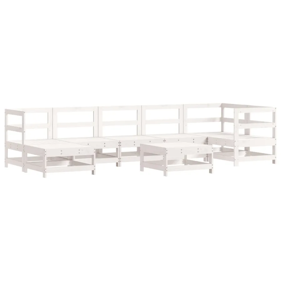 Salon de jardin 8 pcs Blanc Bois de pin massif - 2