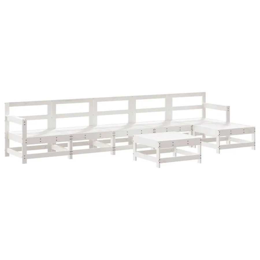 Salon de jardin 7 pcs Blanc Bois de pin massif - 2