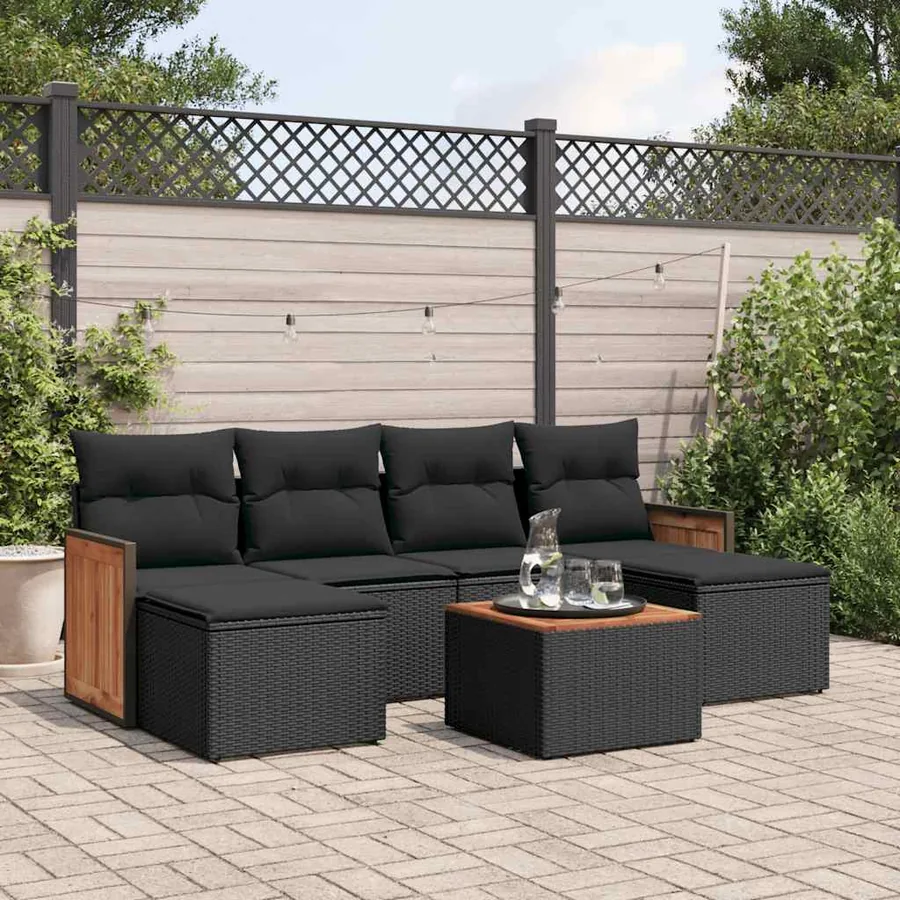 Salon de jardin 7 pcs avec coussins noir résine tressée 55 x 62 x 69 cm - 54,2 kg