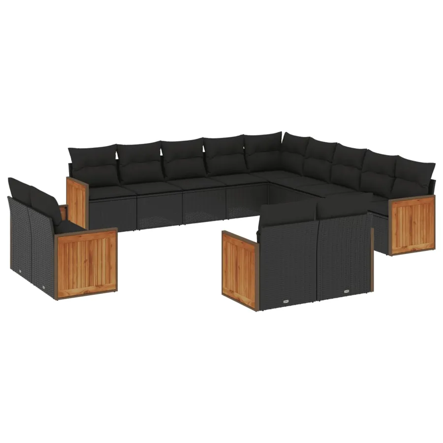 Salon de jardin avec coussins 13 pcs noir résine tressée - 2