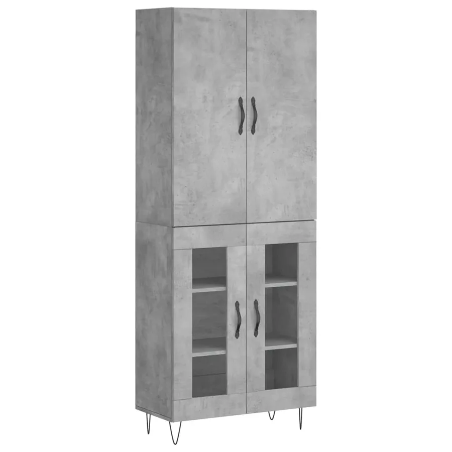 Buffet haut Gris béton 69,5x34x180 cm Bois d'ingénierie - 2