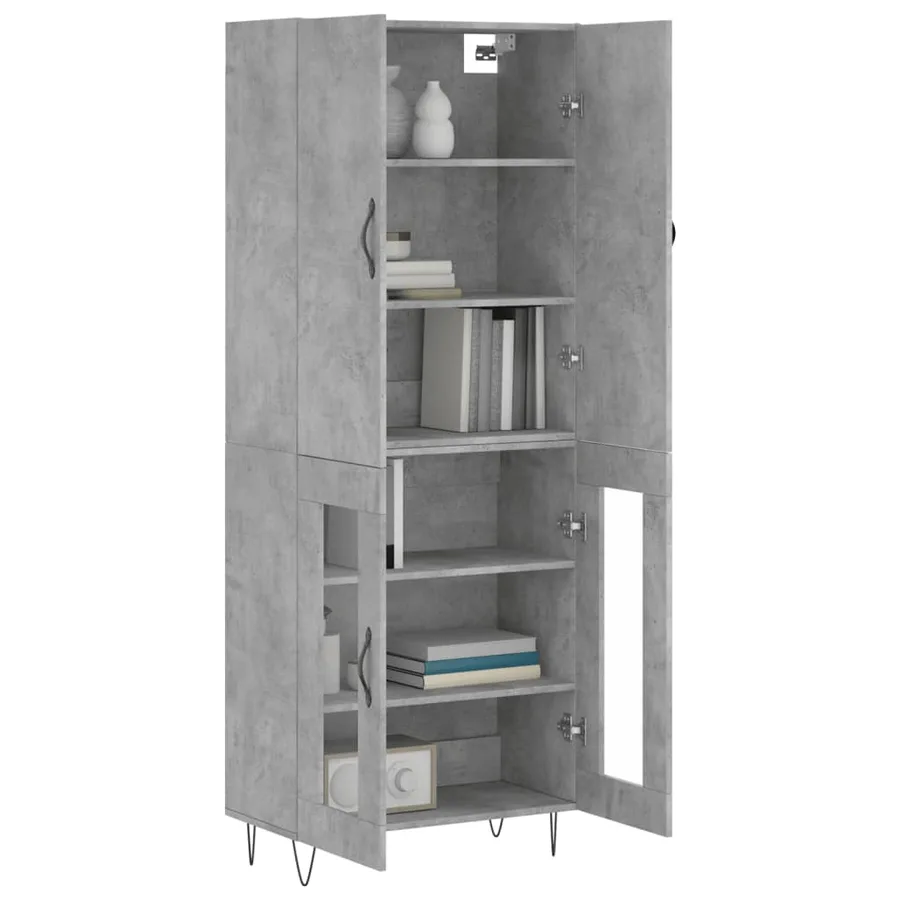 Buffet haut Gris béton 69,5x34x180 cm Bois d'ingénierie - 3