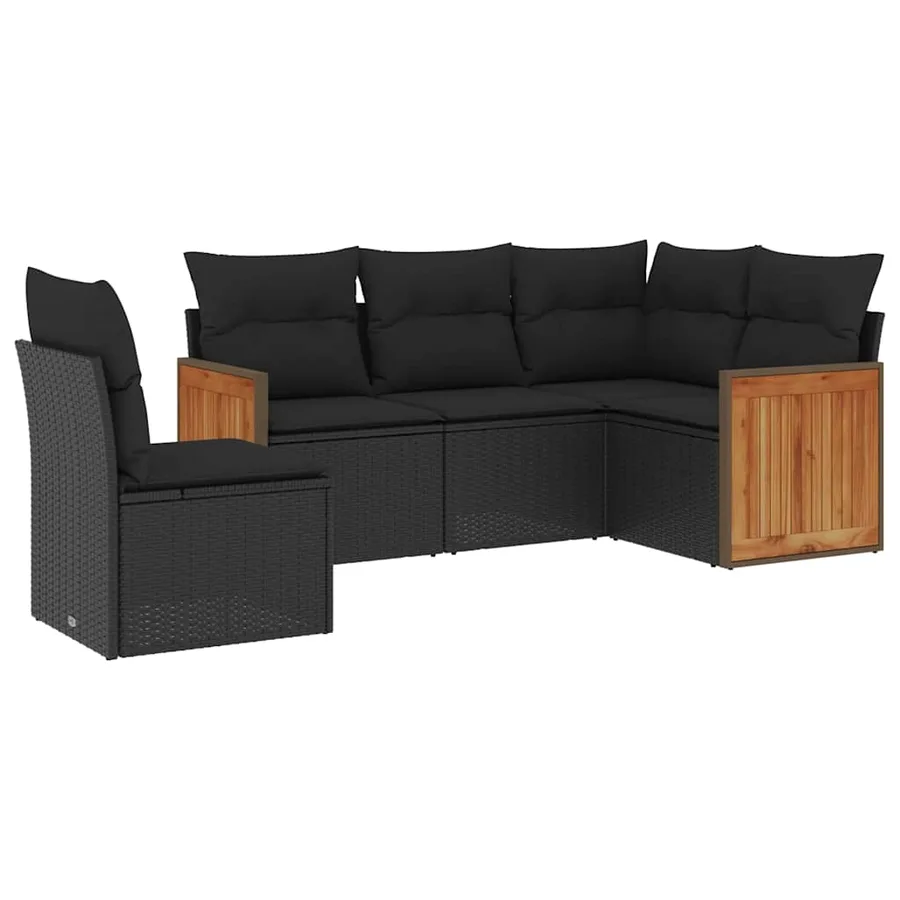 Salon de jardin 5 pcs avec coussins noir résine tressée - 2