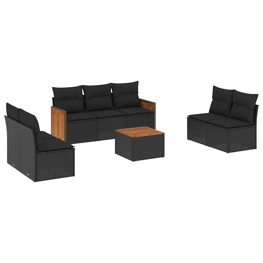 Salon de jardin 8 pcs avec coussins noir résine tressée - 2