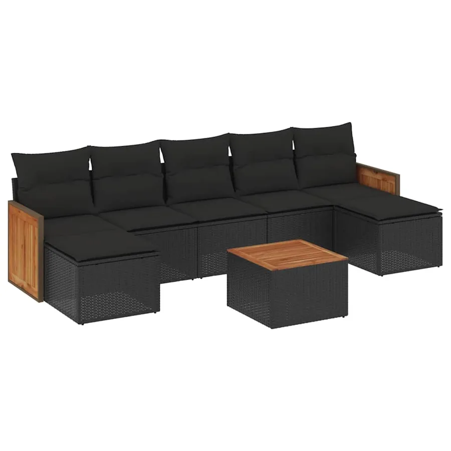 Salon de jardin 8 pcs avec coussins noir résine tressée - 2