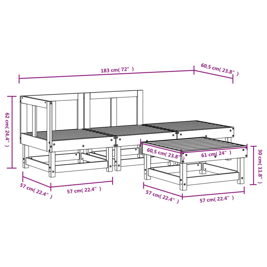 Salon de jardin 4 pcs bois massif douglas - 7