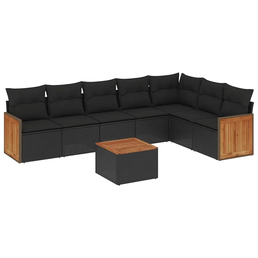 Salon de jardin 8 pcs avec coussins noir résine tressée - 2