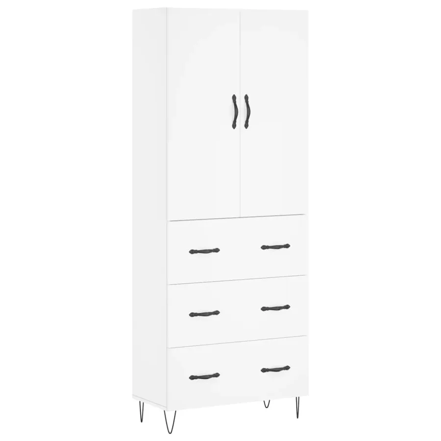 Buffet haut Blanc 69,5x34x180 cm Bois d'ingénierie - 2