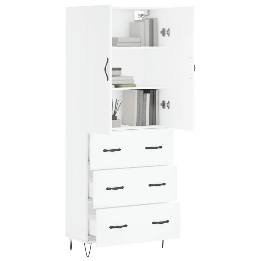 Buffet haut Blanc 69,5x34x180 cm Bois d'ingénierie - 3