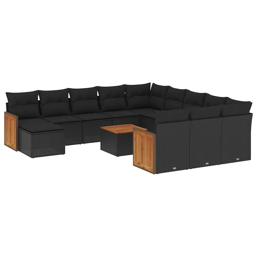 Salon de jardin avec coussins 13 pcs noir résine tressée - 2