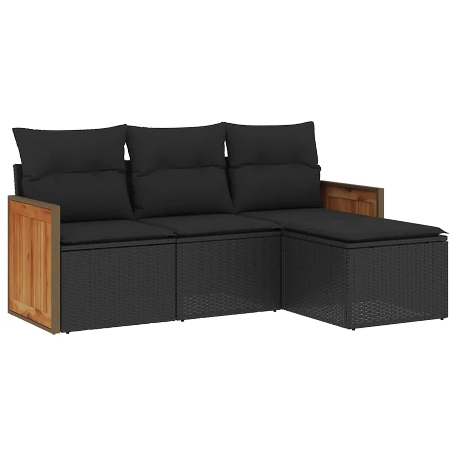 Salon de jardin 4 pcs avec coussins noir résine tressée - 2