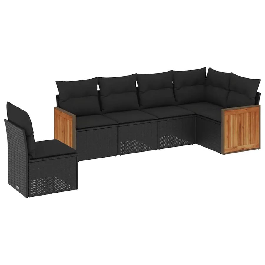 Salon de jardin 6 pcs avec coussins noir résine tressée - 2