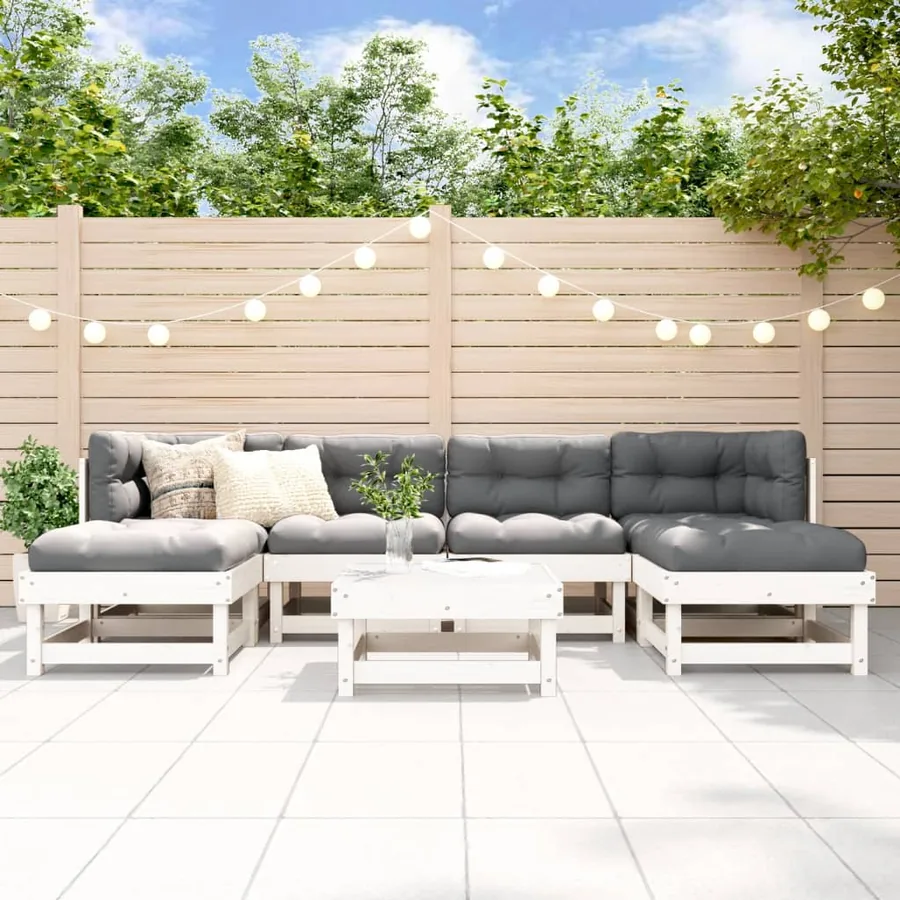 Salon de jardin 7 pcs Blanc Bois de pin massif