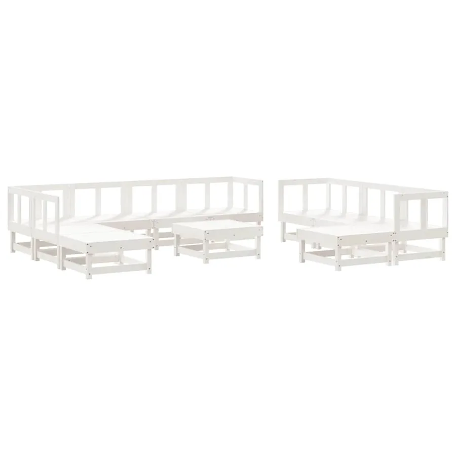 Salon de jardin 11 pcs Blanc Bois de pin massif - 2
